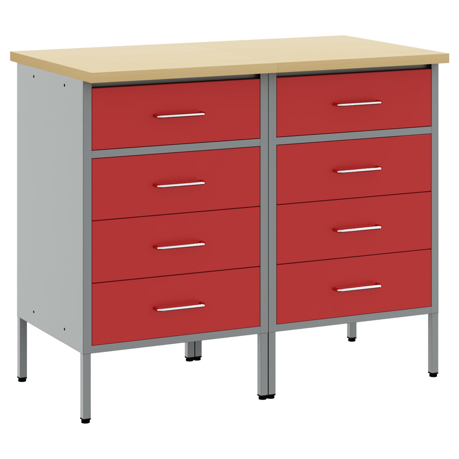 Arbetskabinett med låda 2 pcs Röd och Grå 100 x 55 x 85 cm