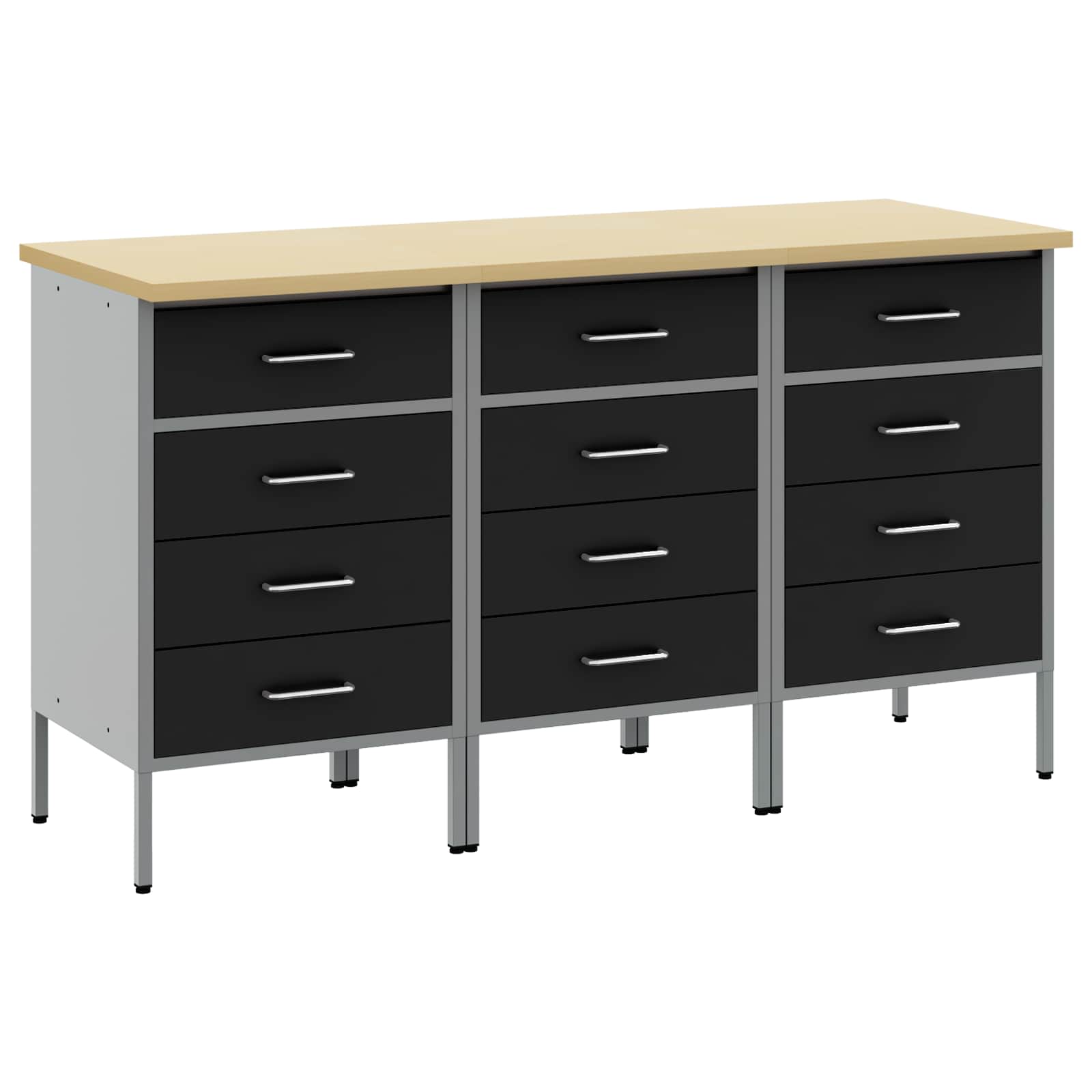Arbetskabinett med låda 3 pcs Svart och Grå 150 x 55 x 85 cm