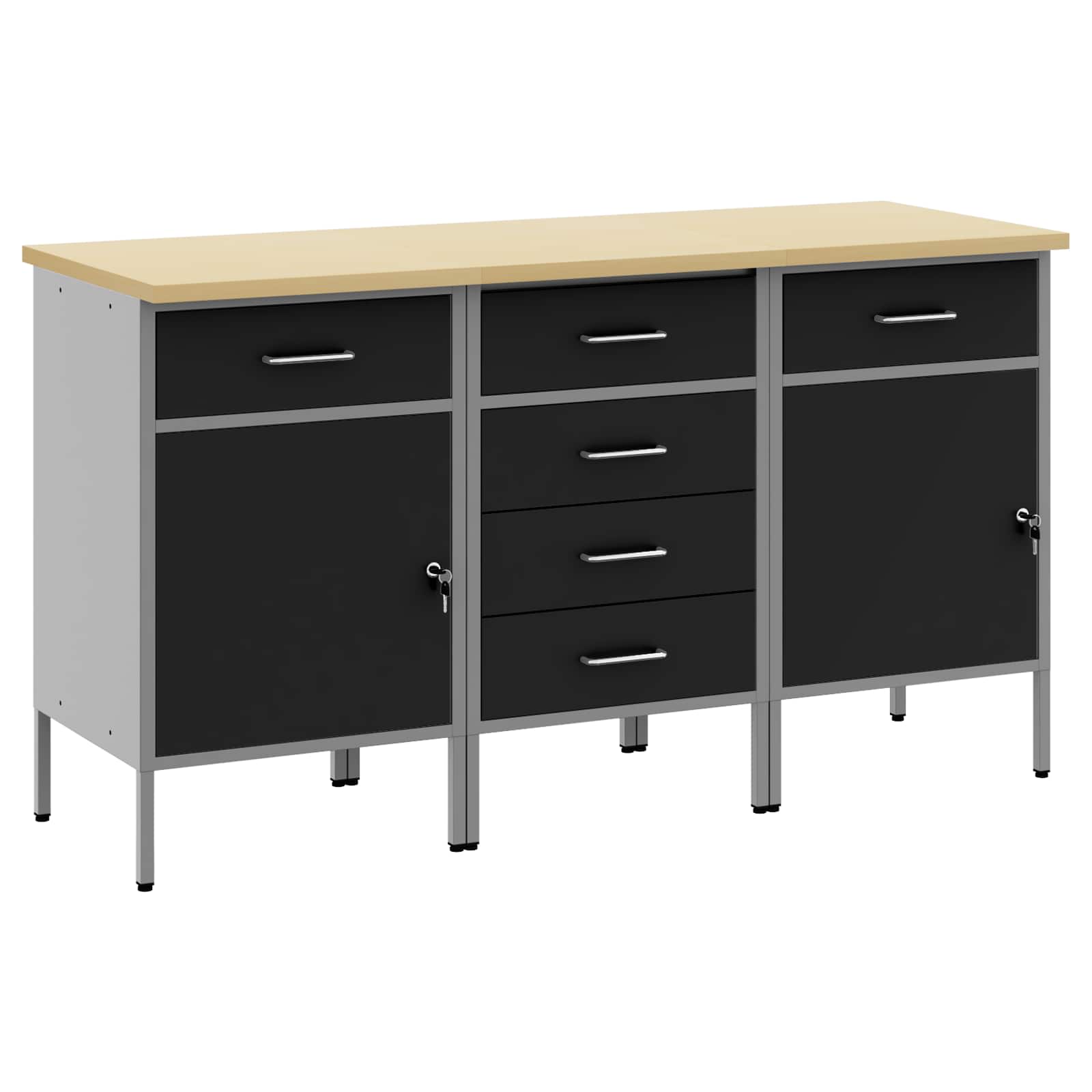 Arbetskabinett med låda 3 pcs Svart och Grå 150 x 55 x 85 cm