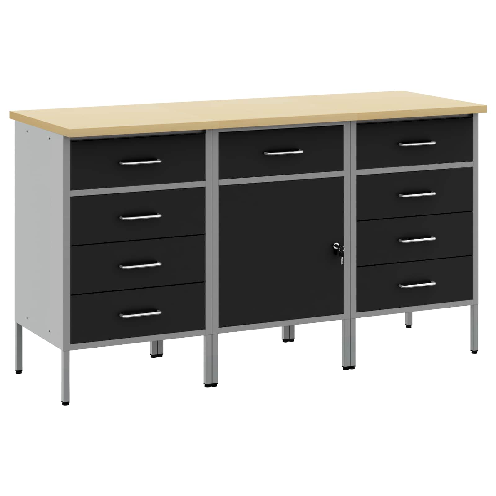 Arbetskabinett med låda 3 pcs Svart och Grå 150 x 55 x 85 cm