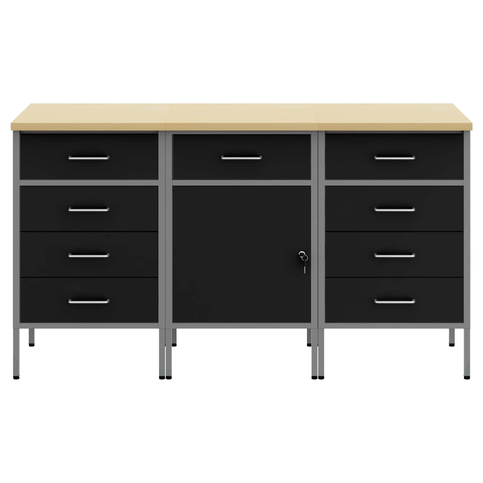 Arbetskabinett med låda 3 pcs Svart och Grå 150 x 55 x 85 cm
