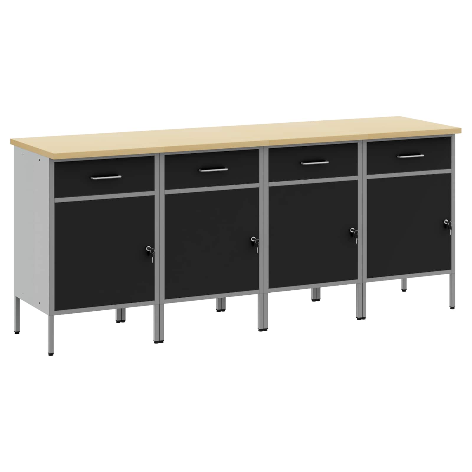 Arbetskabinett med låda 4 pcs Svart och Grå 200 x 55 x 85 cm