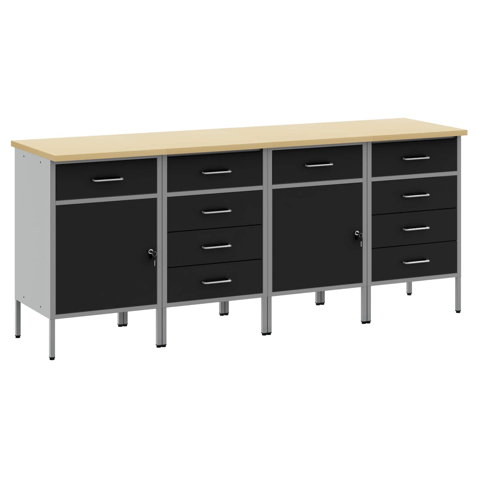 Arbetskabinett med låda 4 pcs Svart och Grå 200 x 55 x 85 cm