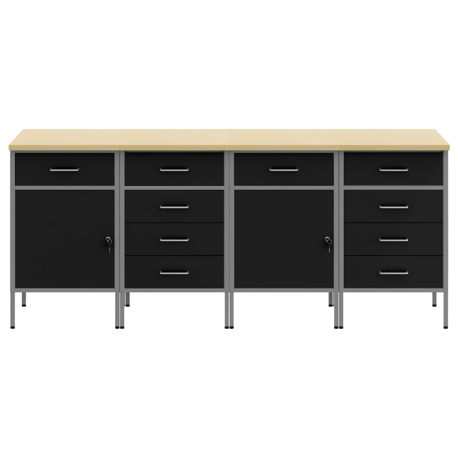 Arbetskabinett med låda 4 pcs Svart och Grå 200 x 55 x 85 cm