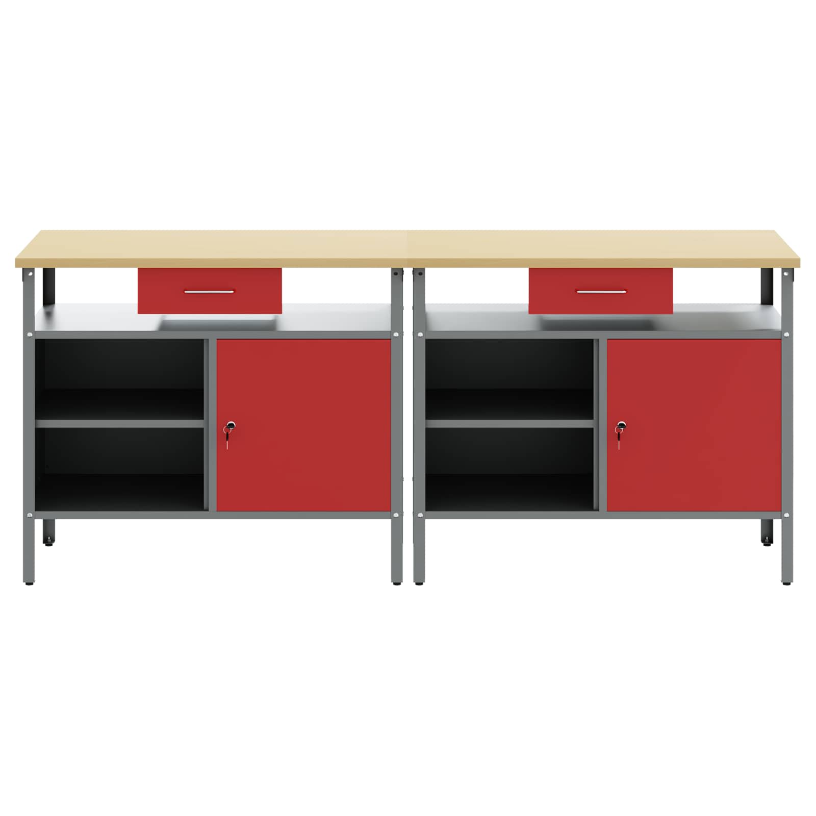 Arbetsbänkset med låda 2 pcs Röd och Grå 200 x 55 x 85 cm