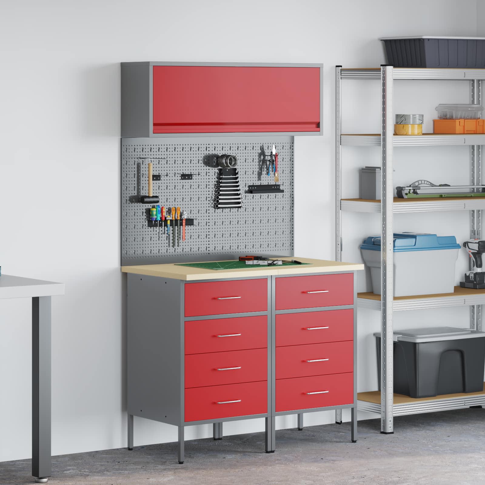 Arbetskabinett Set med låda med hylla med lagring 5 pcs Röd