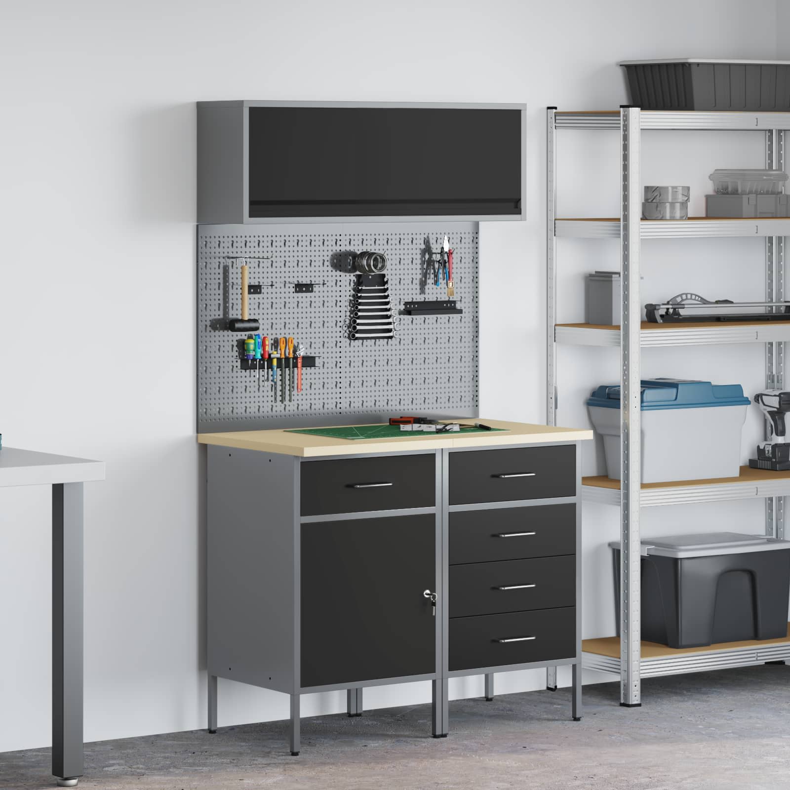 Arbetskabinett Set med låda med hylla med lagring 5 pcs Svart