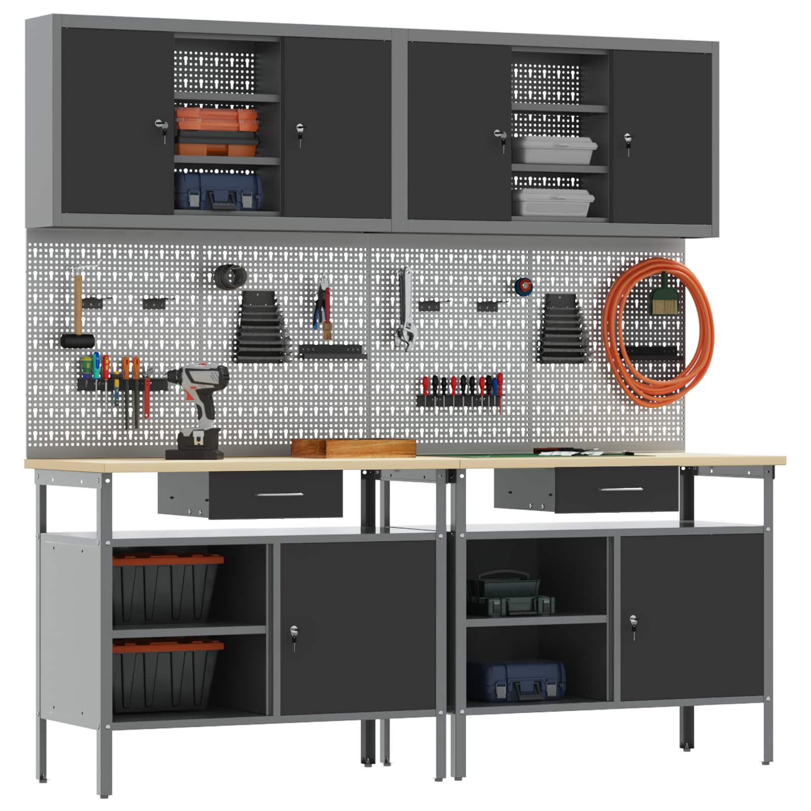 Arbetsbänkset med låda 8 pcs Röd och Grå Pulverlackerat stål