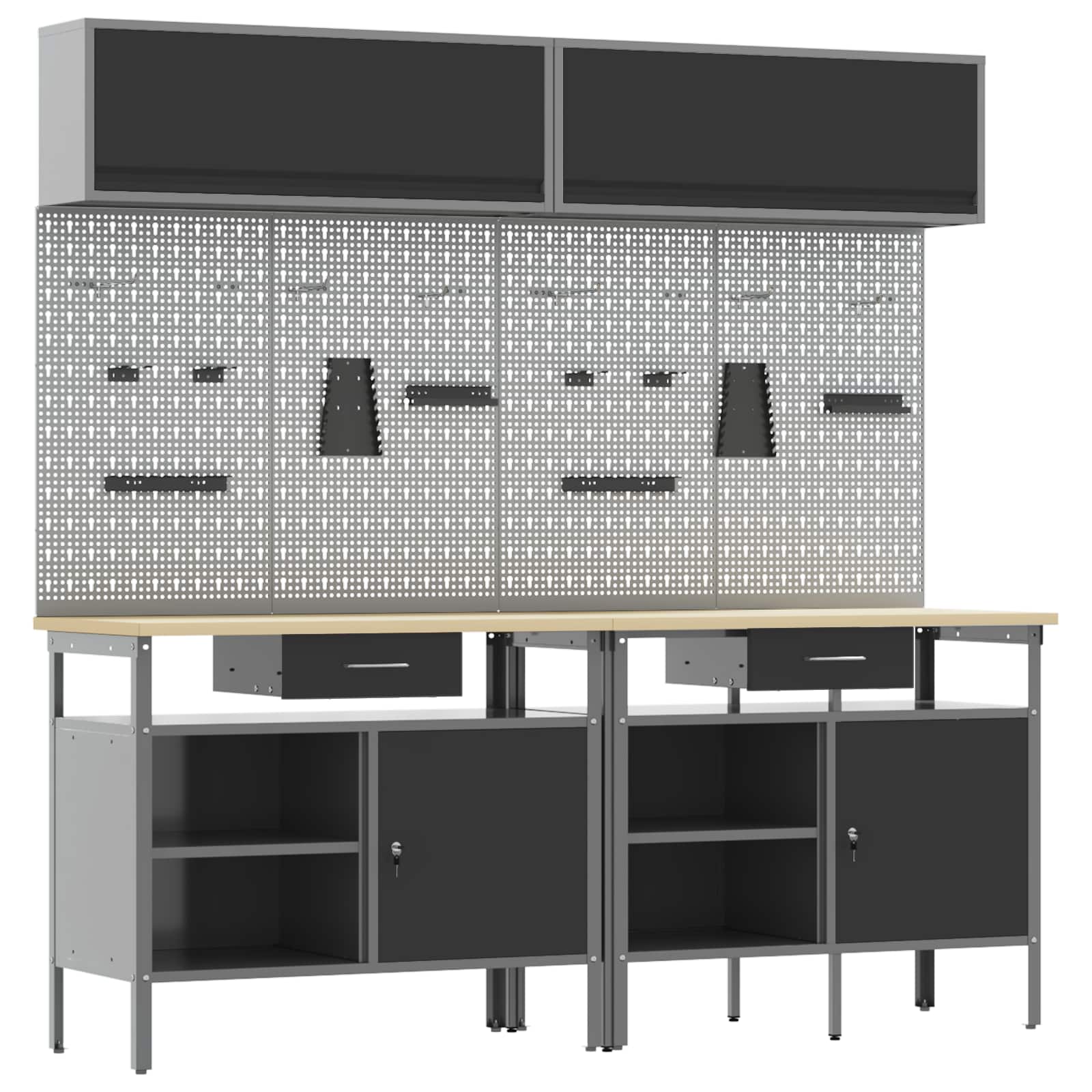 Arbetsbänkset med låda 8 pcs Svart och Grå Pulverlackerat stål