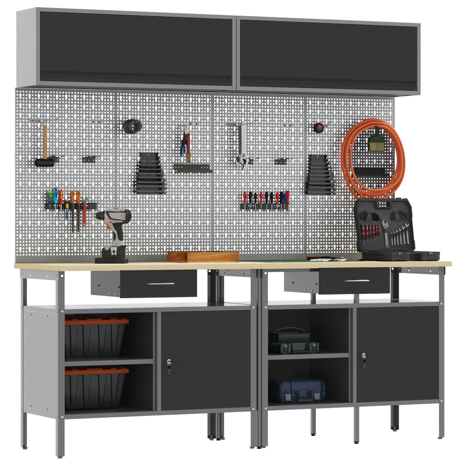 Arbetsbänkset med låda 8 pcs Svart och Grå Pulverlackerat stål