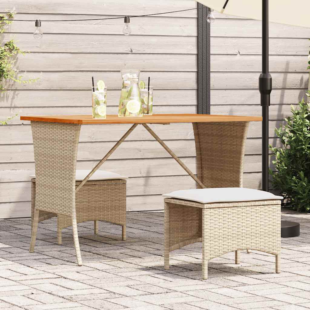 Matgrupp för trädgården 3 delar med dynor beige konstrotting