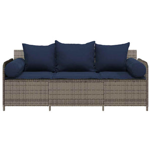 Trädgårdssoffa med dynor 3-sits grå konstrotting