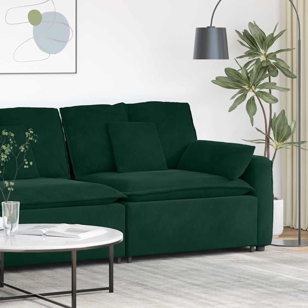 Modulär soffa armstödsändmodul med dynor mörkgrön 100 cm