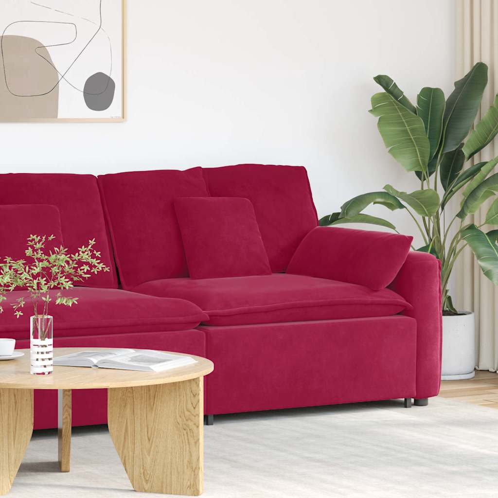 Modulär soffa armstödsändmodul med dynor vinröd 100 cm