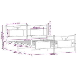 Sängram utan madrass metall rökfärgad ek 180x200 cm