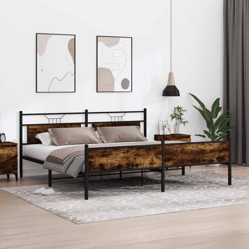 Sängram utan madrass metall rökfärgad ek 200x200 cm