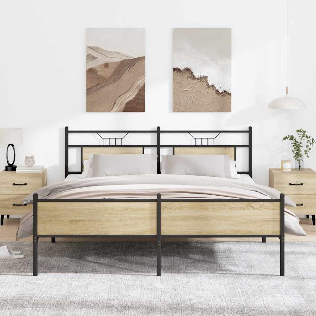 Sängram utan madrass metall sonoma-ek 160x200 cm