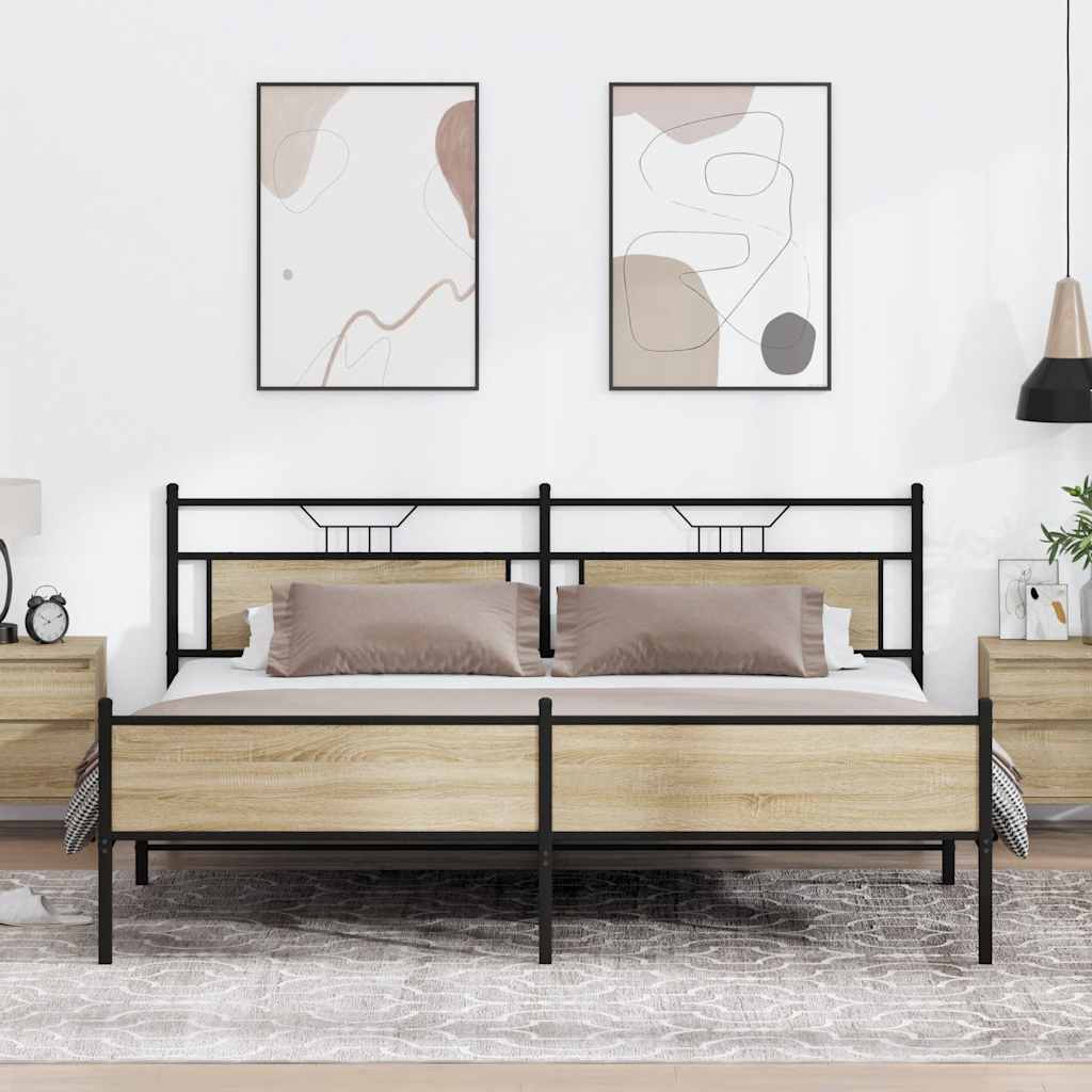 Sängram utan madrass metall sonoma-ek 200x200 cm