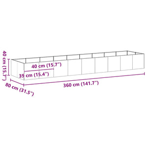 Odlingslåda svart 360x80x40 cm stål