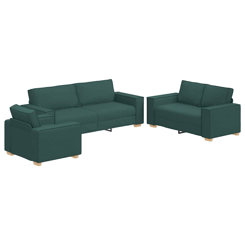 Soffa 3 pcs Mörkgrön 220 x 80 x 84 cm Linnenblandad tyg