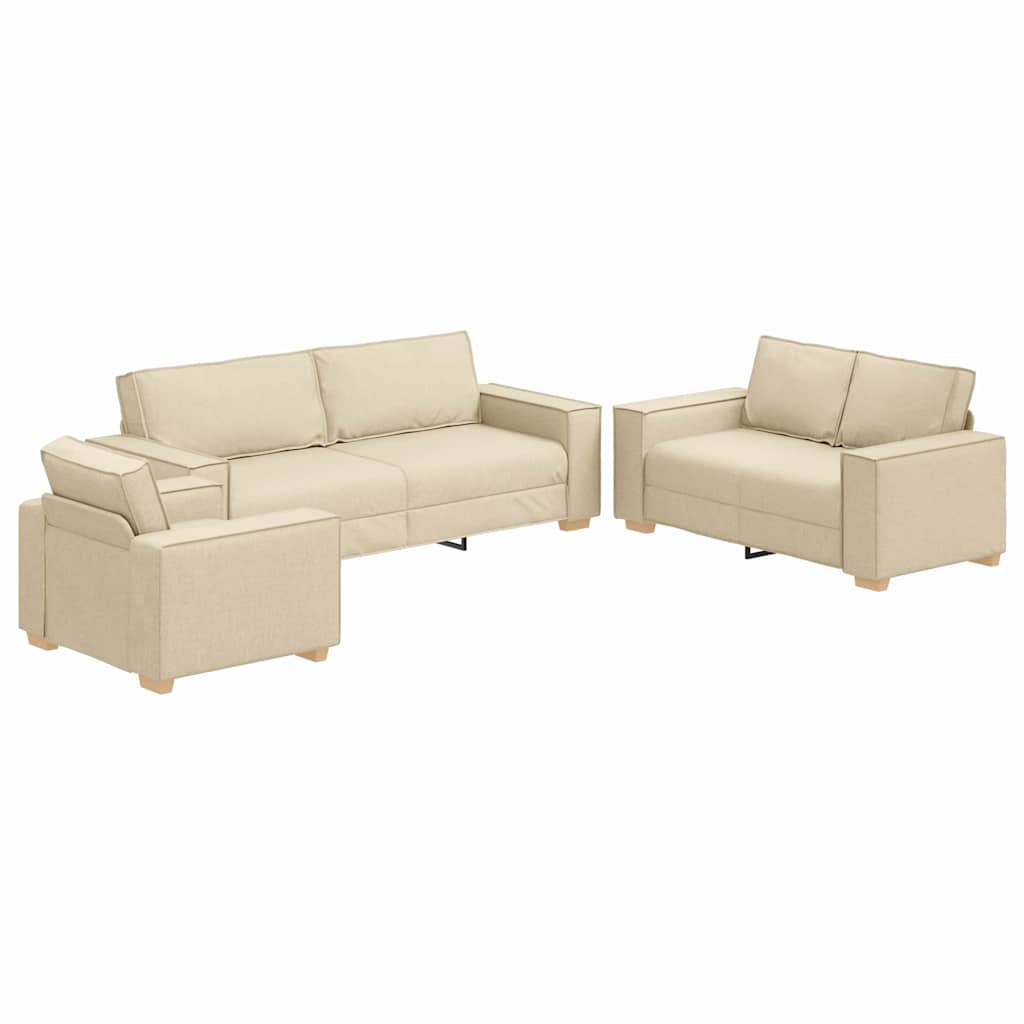 Soffa 3 pcs Kräm 220 x 80 x 84 cm Linnenblandad tyg
