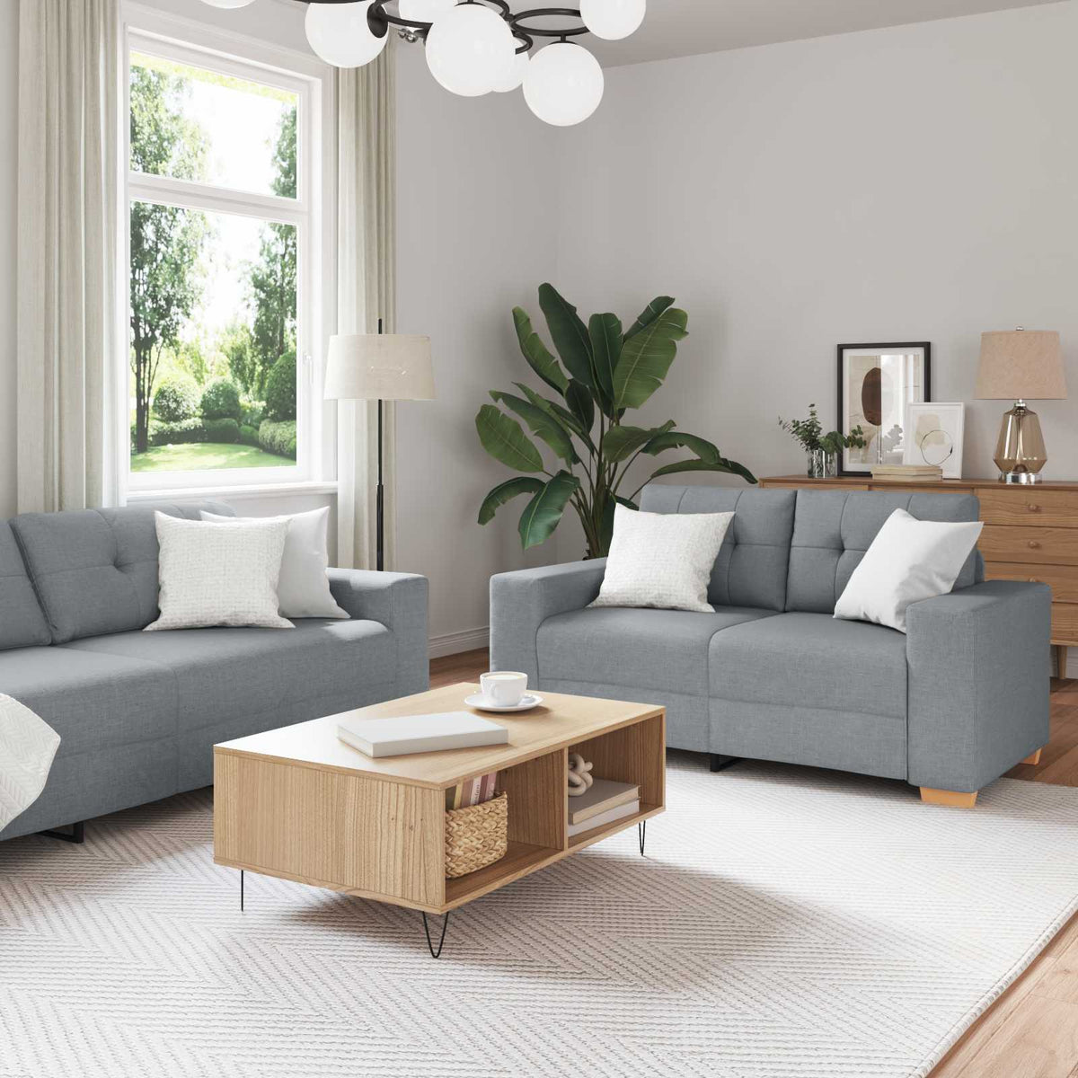 Soffa 3 st Ljusgrå Linnenblandad tyg