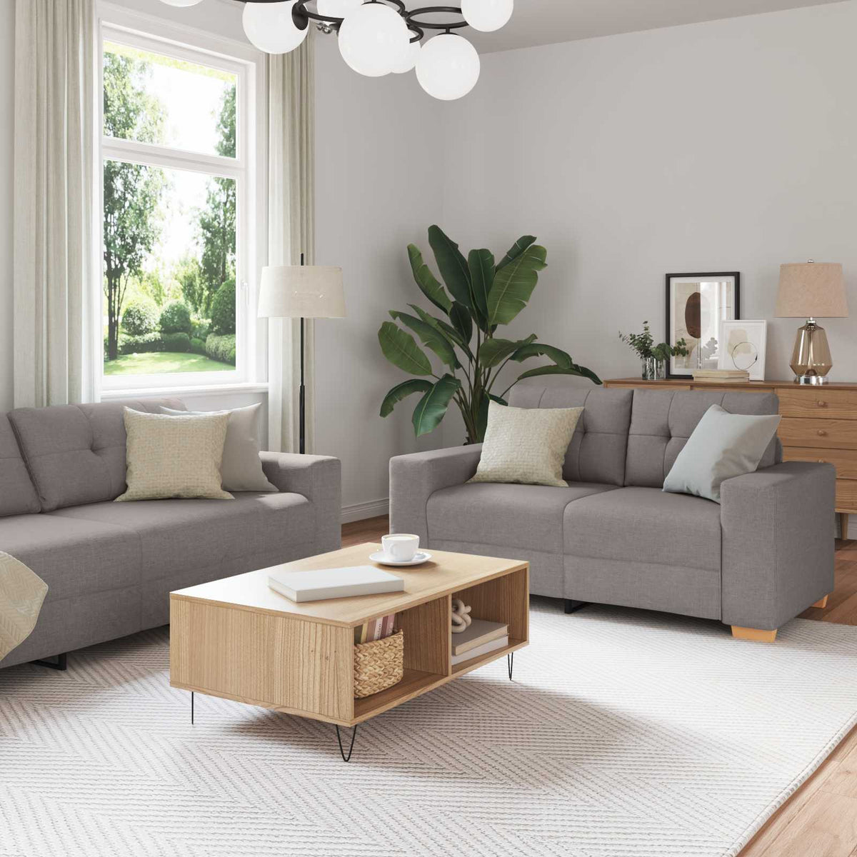 Soffa 2 st Taupe Linnenblandad tyg