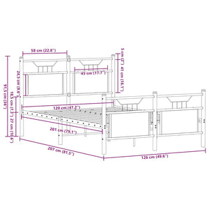 Sängram utan madrass rökfärgad ek 120x200 cm konstruerad trä