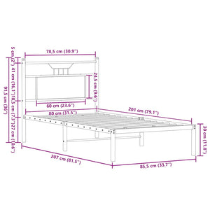 Sängram utan madrass brun ek 80x200 cm konstruerad trä