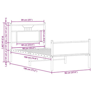 Sängram utan madrass brun ek 90x190 cm konstruerad trä