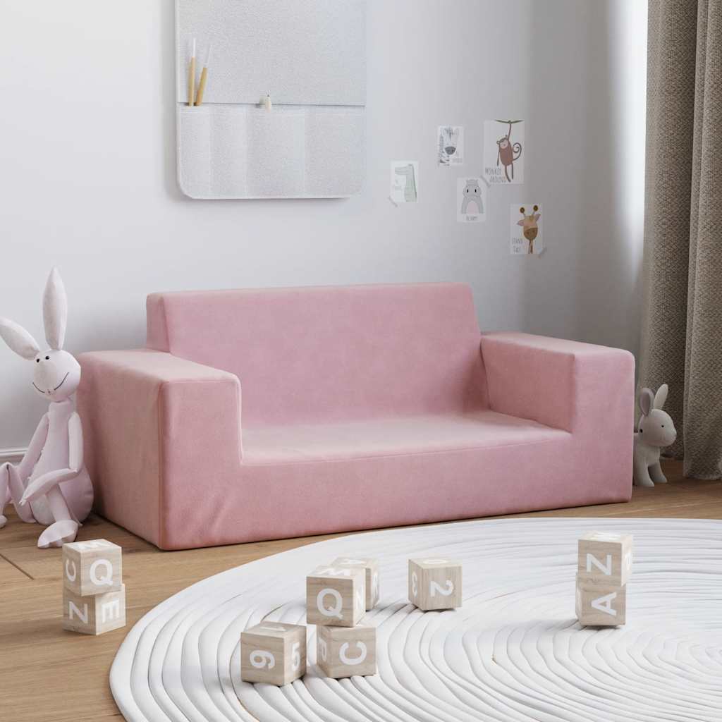 Barnsoffa 2-sits rosa mjuk plysch