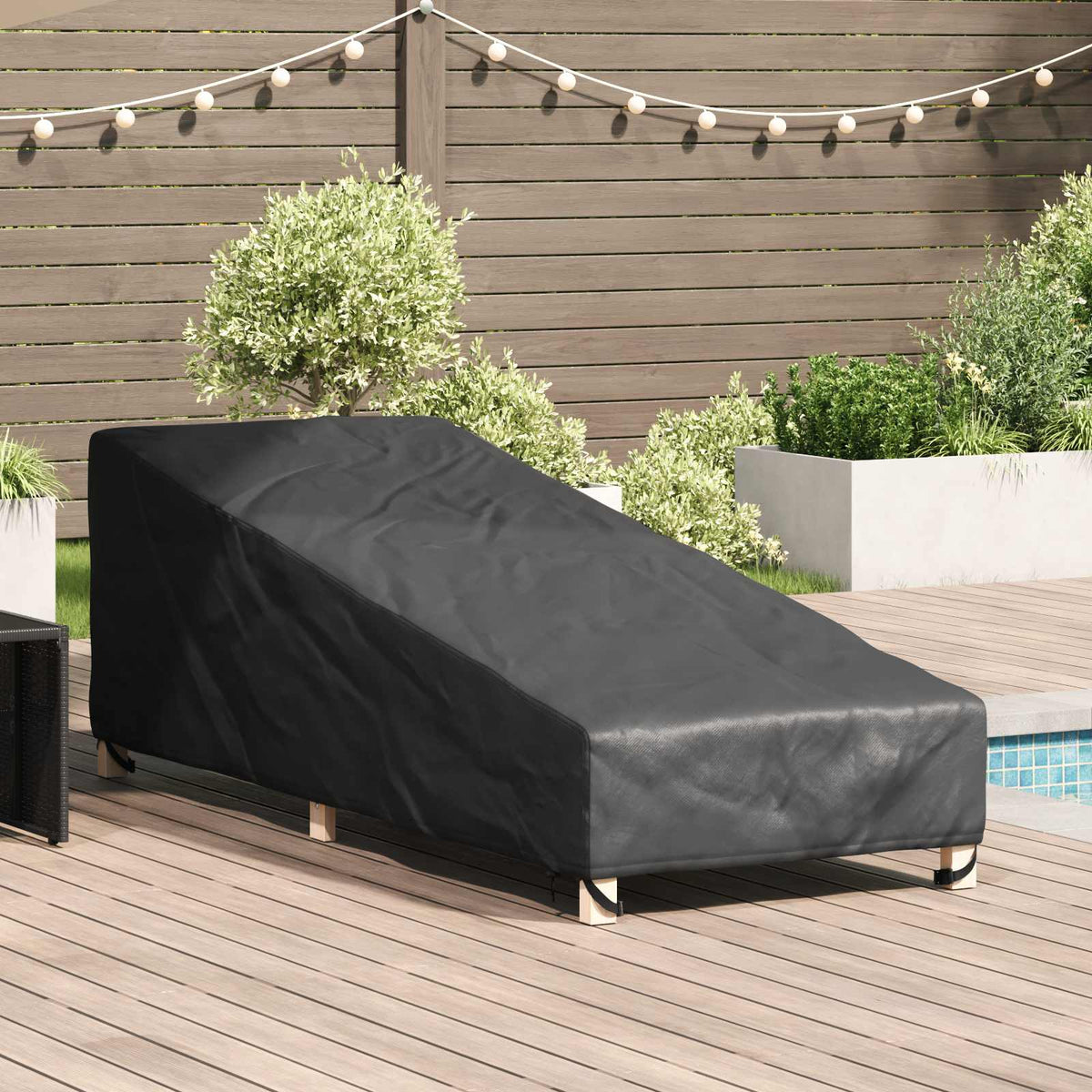 Utomhusmöbelöverdrag 203 x 81 x 63 cm 600D Oxford Tyg Svart