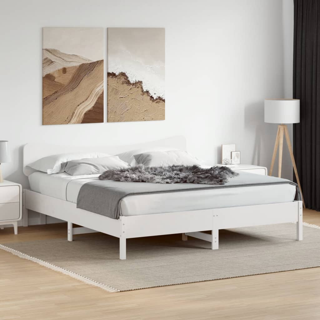 Sängram utan madrass vit 160x200 cm massiv furu