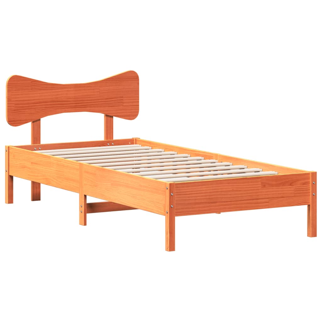 Sängram utan madrass vaxbrun 75x190 cm massiv furu