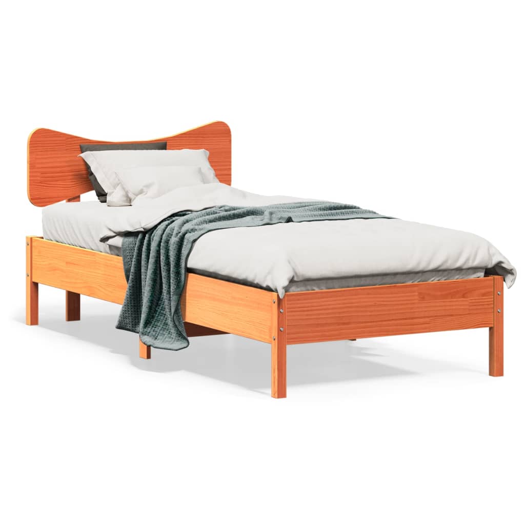 Sängram utan madrass vaxbrun 75x190 cm massiv furu