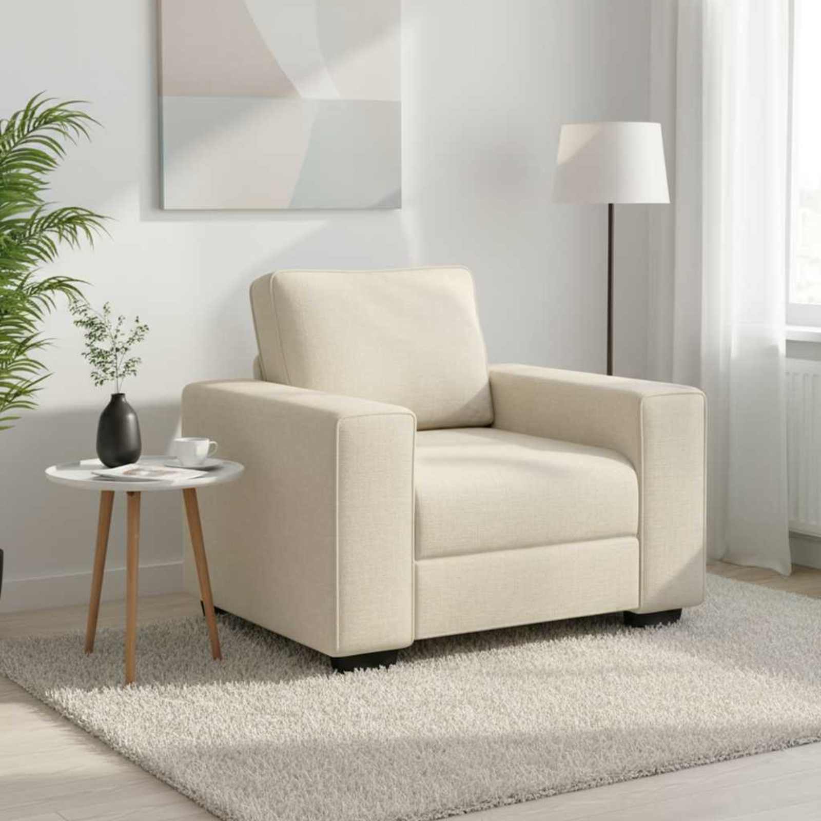 Soffstol Beige 100 cm Linnenblandad tyg