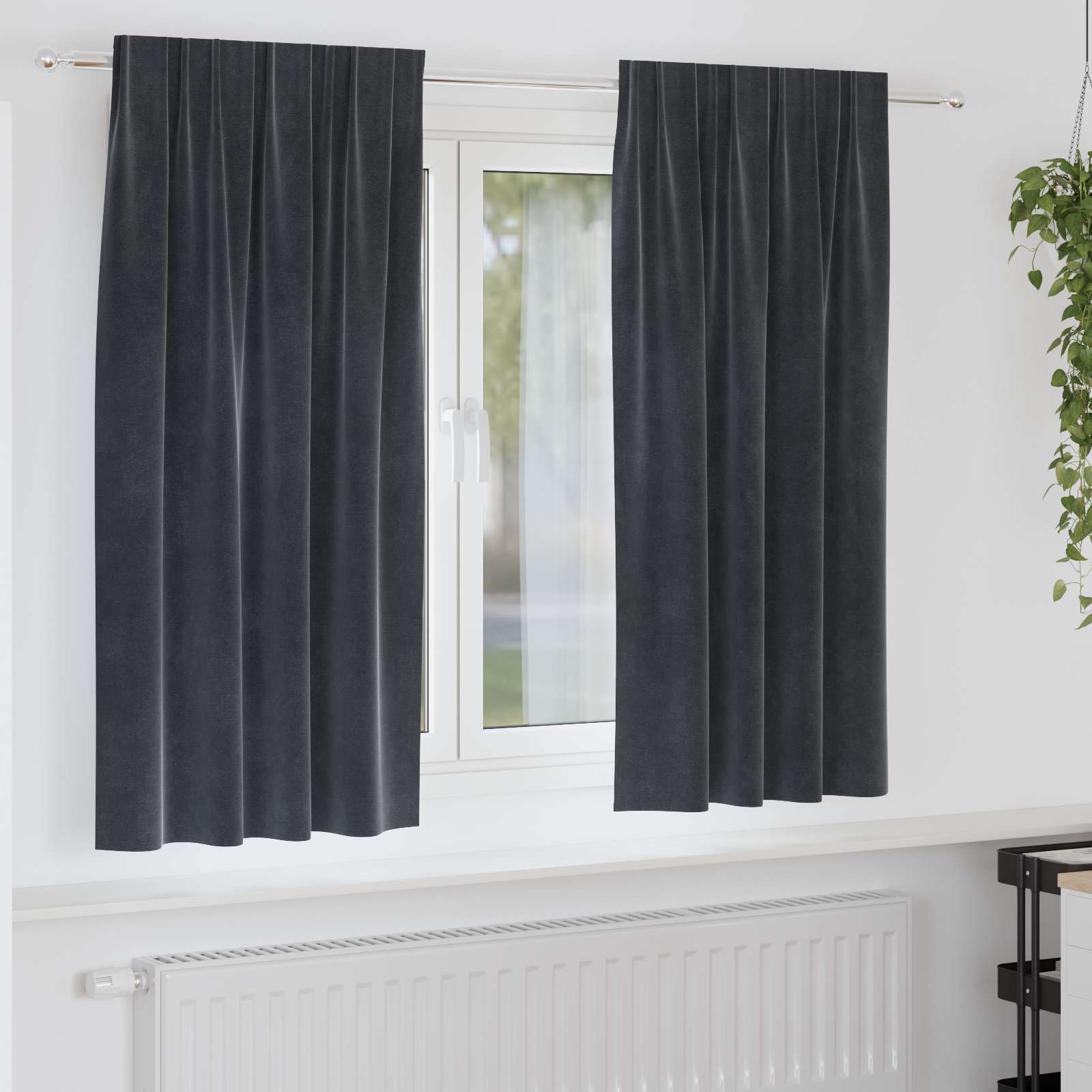 Mörkläggningsgardiner 2 st Mörkgrå 140 x 175 cm Sammet