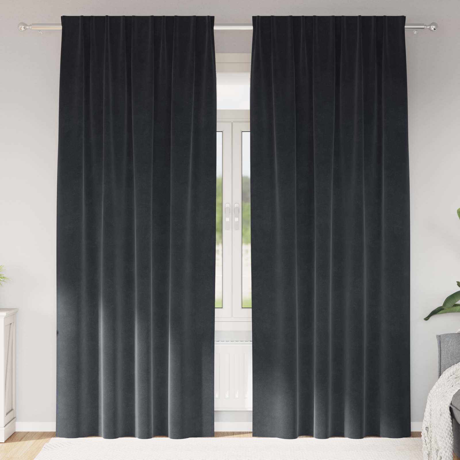 Mörkläggningsgardiner 2 st Mörkgrå 140 x 225 cm Sammet