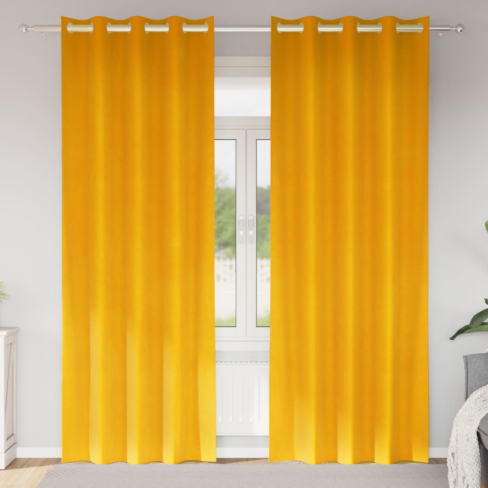Mörkläggningsgardiner 2 st Senapsgul 140 x 225 cm Sammet