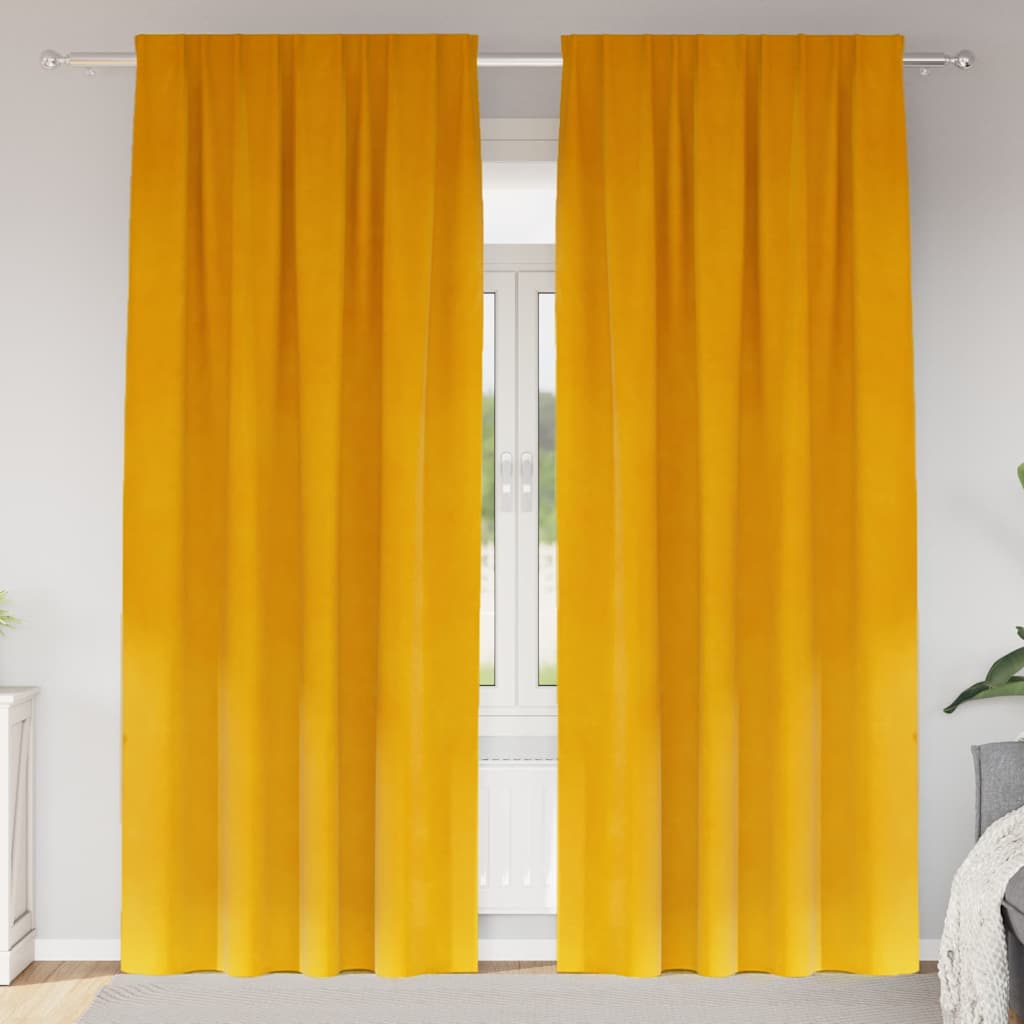 Mörkläggningsgardiner 2 st Senapsgul 140 x 225 cm Sammet