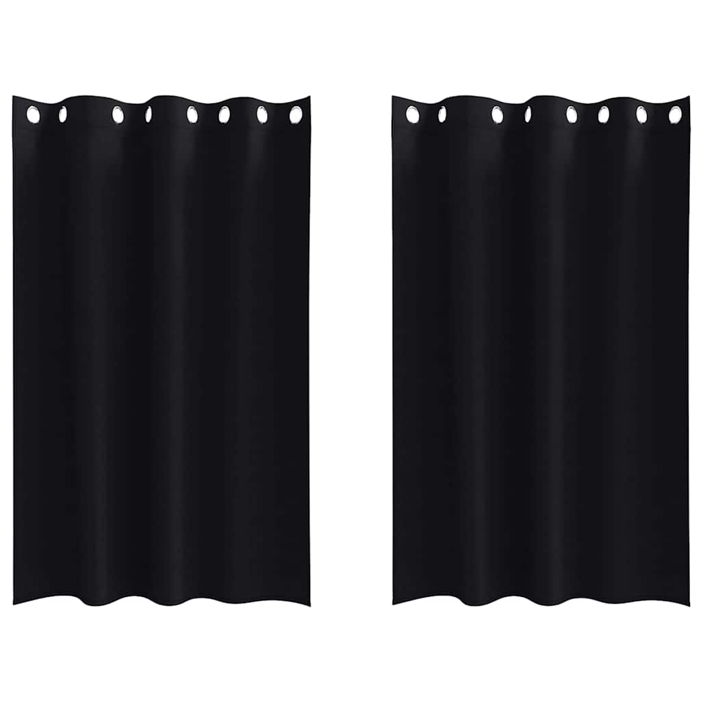Mörkläggningsgardiner med Ringar 2 st Svart 175 x 140 cm
