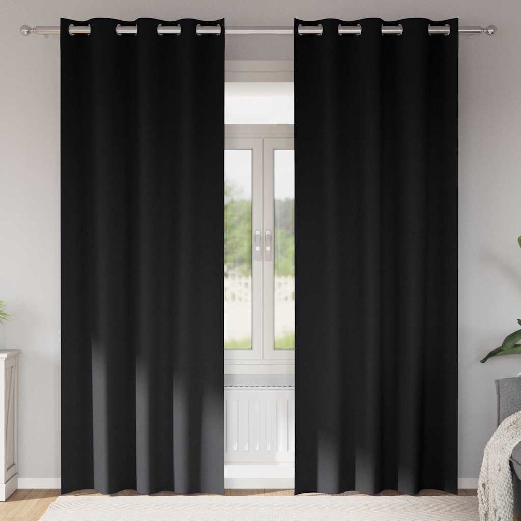 Mörkläggningsgardiner med Ringar 2 st Svart 225 x 140 cm
