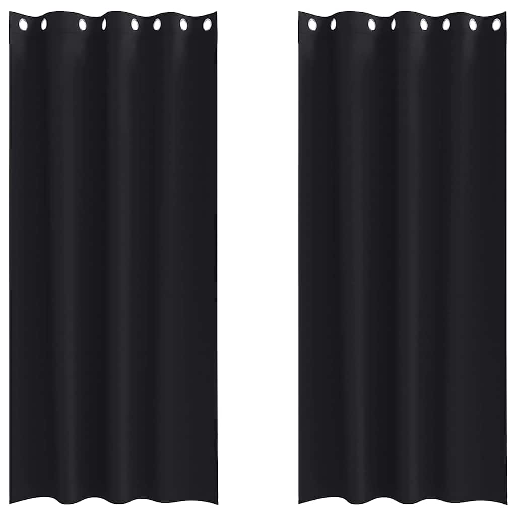 Mörkläggningsgardiner med Ringar 2 st Svart 260 x 140 cm