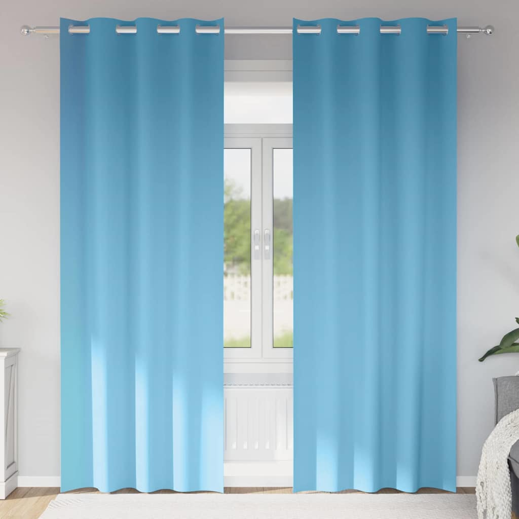Mörkläggningsgardiner med Ringar 2 st Ljusblå 260 x 140 cm
