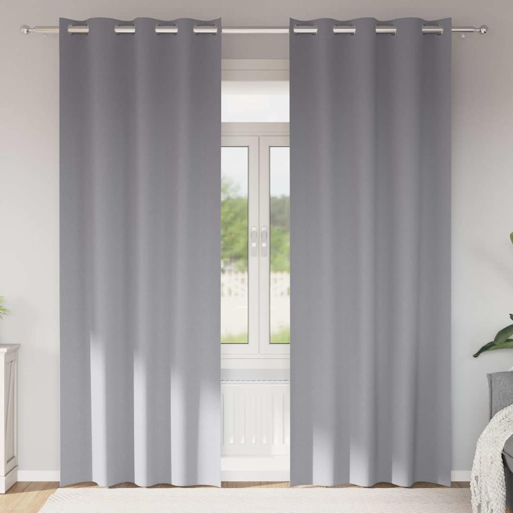 Mörkläggningsgardiner med Ringar 2 st Ljusgrå 225 x 140 cm
