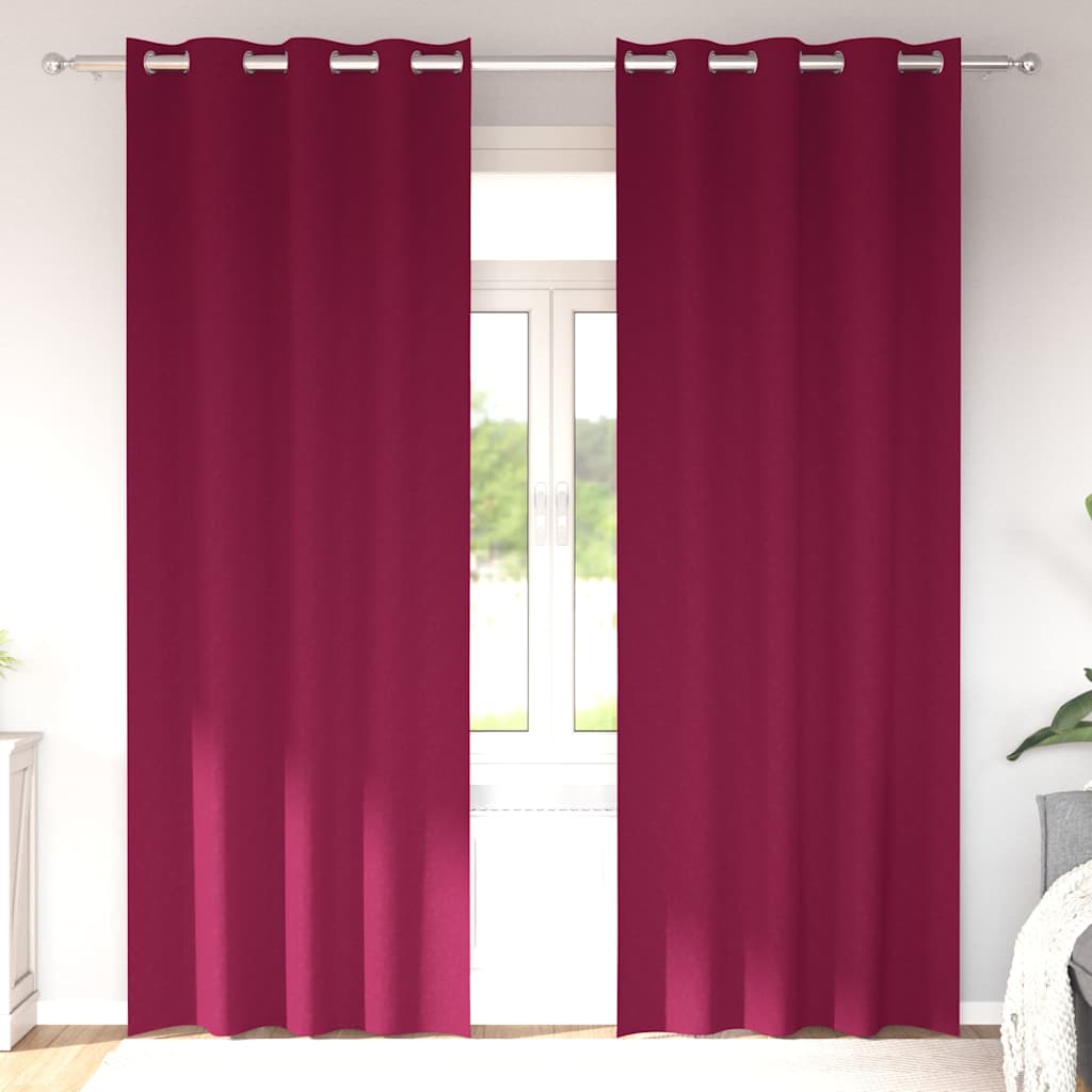 Mörkläggningsgardiner med Ringar 2 st Vinröd 245 x 140 cm