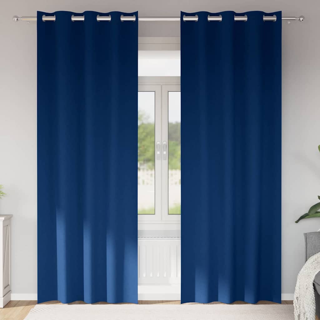 Mörkläggningsgardiner med Ringar 2 st Mörkblå 245 x 140 cm