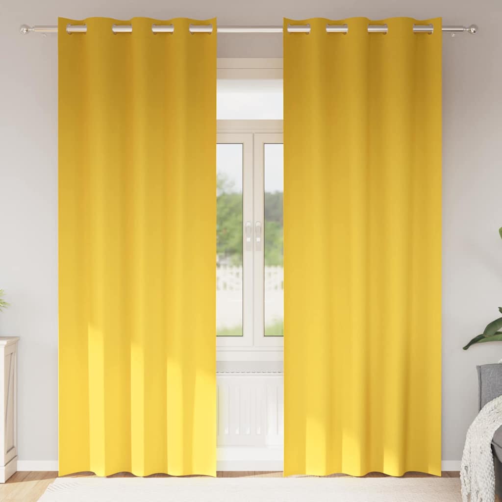 Mörkläggningsgardiner med Ringar 2 st Senapsgul 245 x 140 cm
