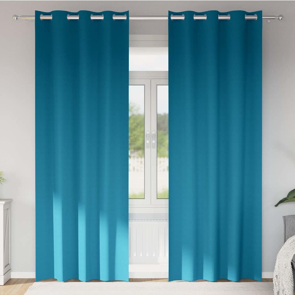 Mörkläggningsgardiner med Ringar 2 st Turkos 260 x 140 cm