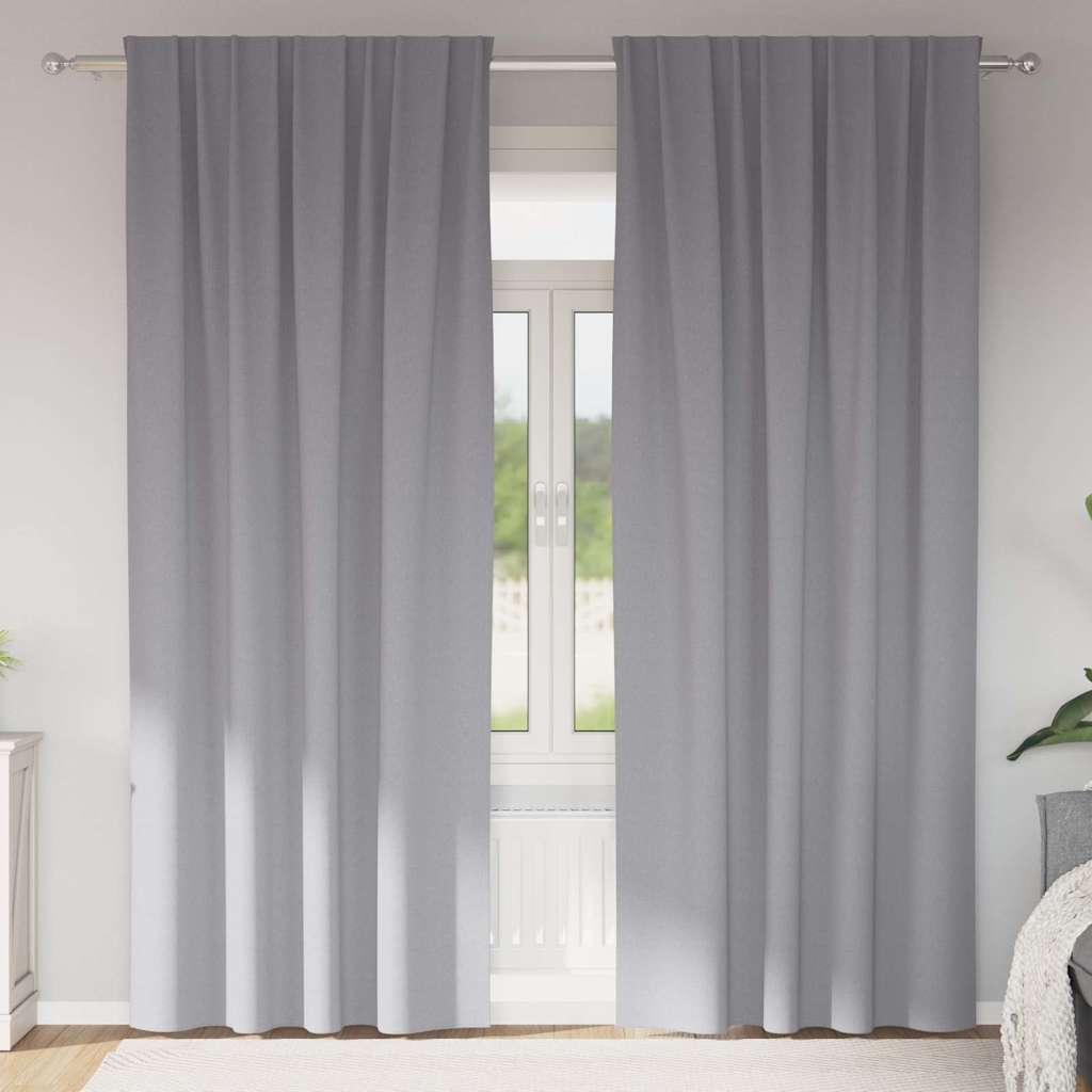 Mörkläggningsgardiner med Ringar 2 st Ljusgrå 245 x 140 cm